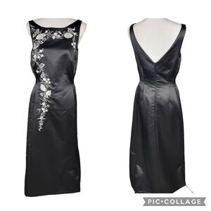 Vintage Black Dress with White Floral Embroidery